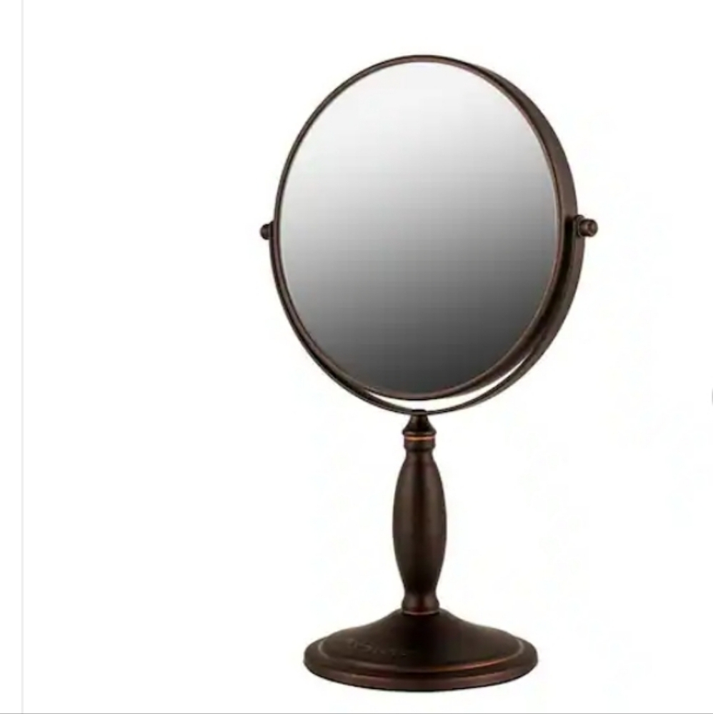 Antique Bronze Tabletop Makeup Mirror, 8 Inch, Dual-Sided 1x / 7x Magnification